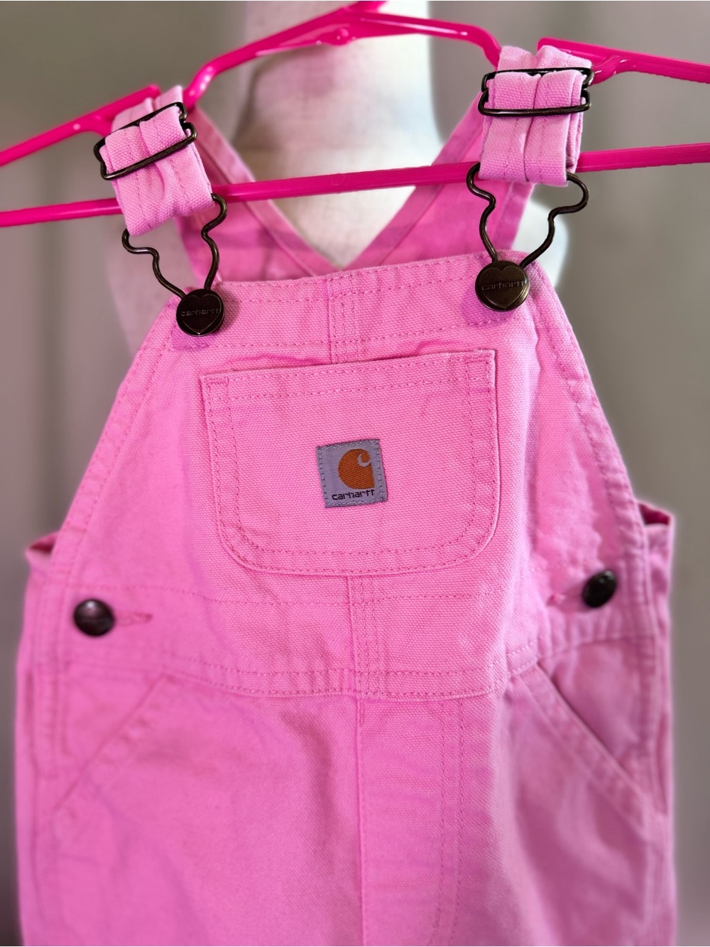 Carhartt Baby Girl Pink Bib Overalls Size 9 Months 100% cotton.